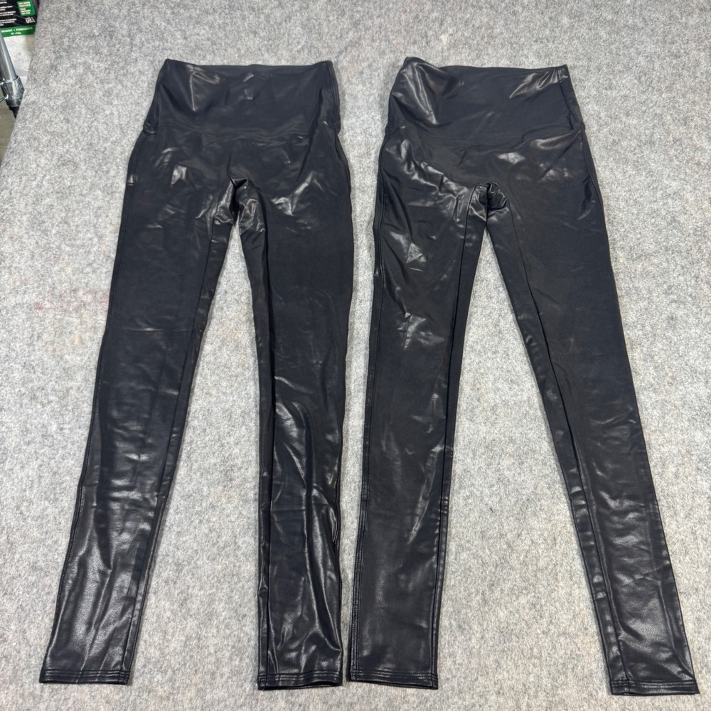 Jane and Bleecker Lot of 2 Womens Black Faux Leather High Waisted Leggings Small
